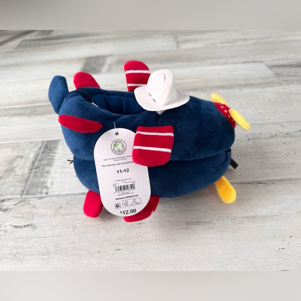 NEW!! Wonder Nation Little Boys Plush Airplane Slippers - size 11/12
